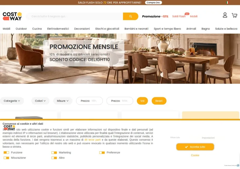 Schermata della pagina offerta di COSTWAY
