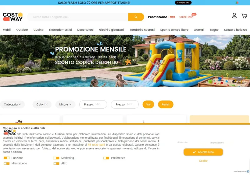 Schermata della pagina offerta di COSTWAY