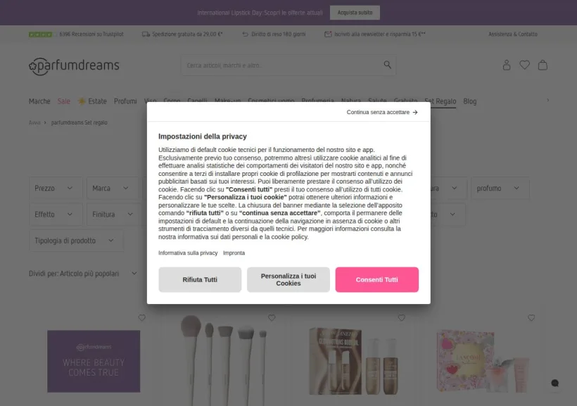 Schermata della pagina offerta di Parfumdreams