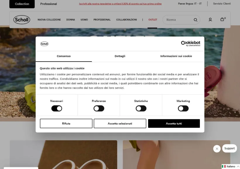 Schermata della pagina offerta di Scholl shoes