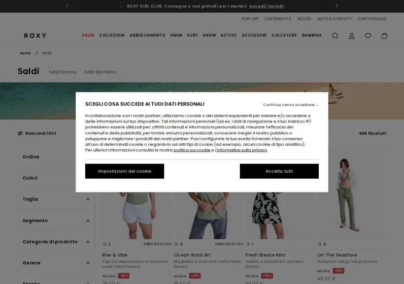 Schermata della pagina offerta di Roxy