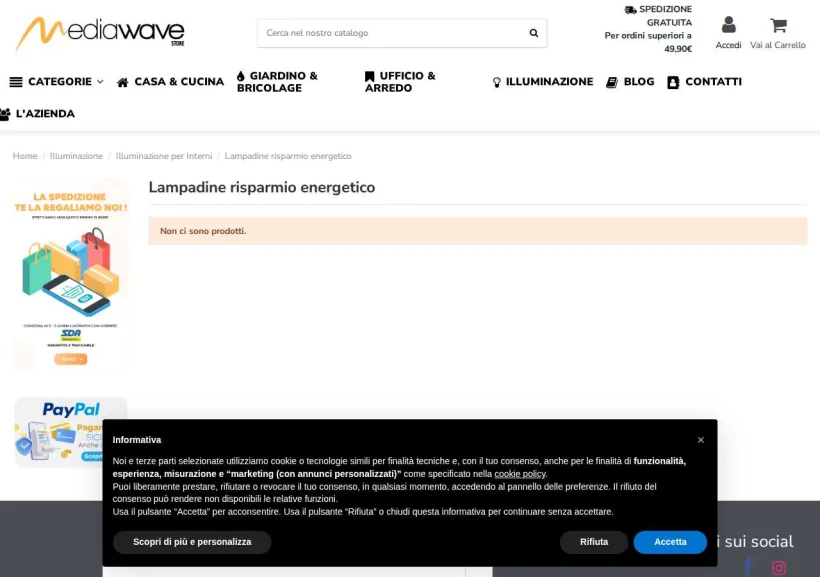 Schermata della pagina offerta di Mediawavestore
