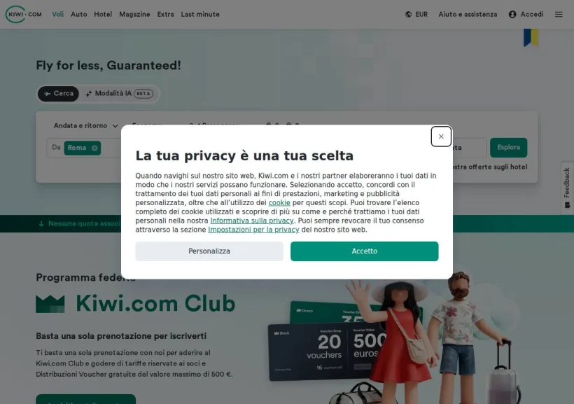 Schermata della pagina offerta di Kiwi