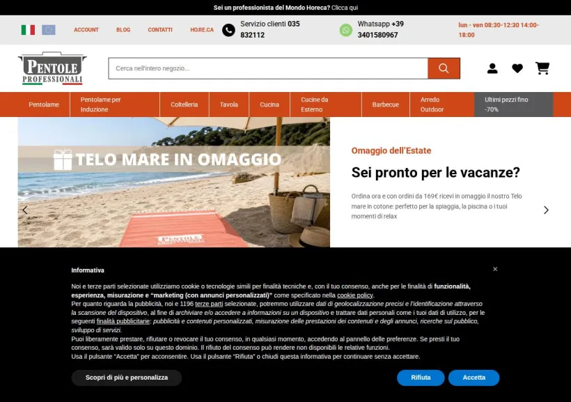 Schermata della pagina offerta di Pentole Professionali