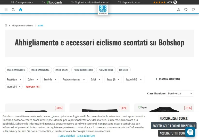 Schermata della pagina offerta di Bobshop