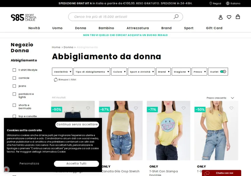 Schermata della pagina offerta di Sport85