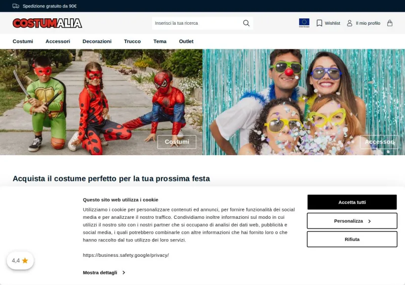 Schermata della pagina offerta di Costumalia.it