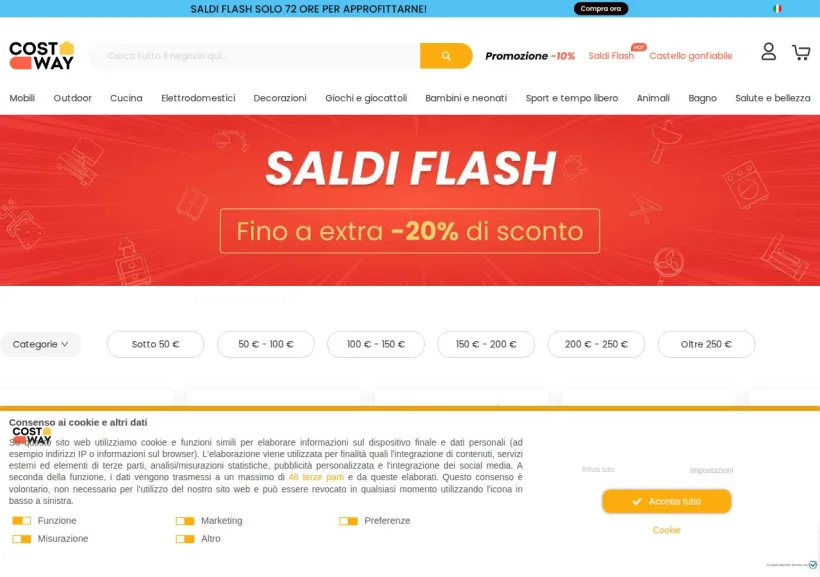 Schermata della pagina offerta di COSTWAY