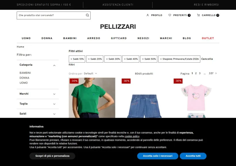 Schermata della pagina offerta di Negozi Pellizzari