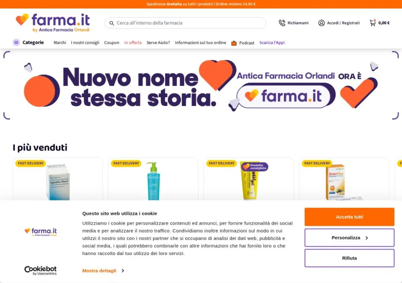 Schermata della pagina offerta di Antica Farmacia Orlandi