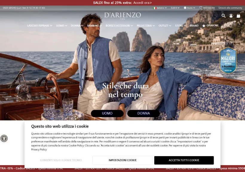 Schermata della pagina offerta di D'Arienzo 