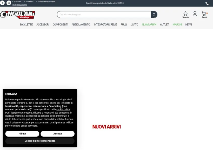 Schermata della pagina offerta di Cingolani Bike Shop