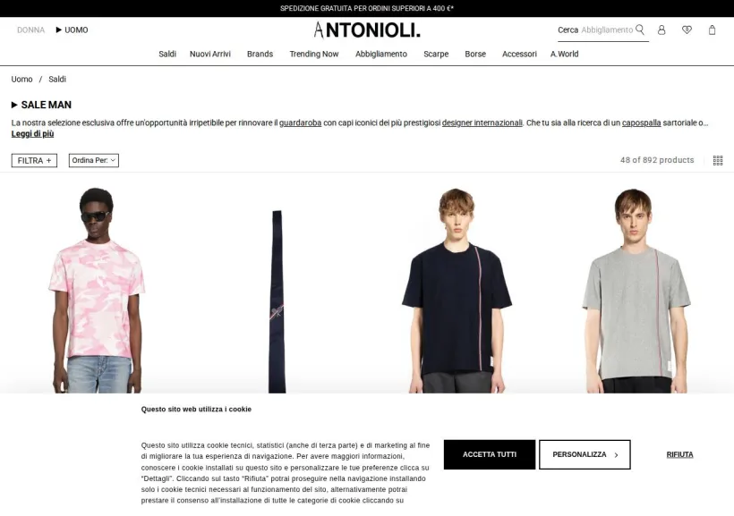 Schermata della pagina offerta di Antonioli
