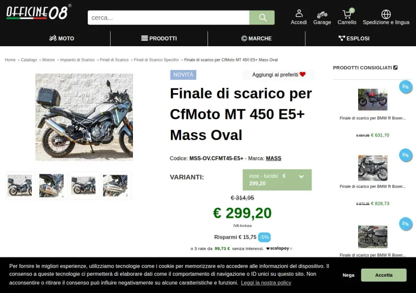 Schermata della pagina offerta di Officine 08