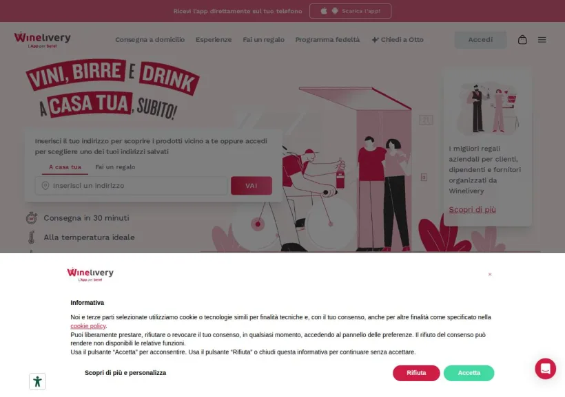 Schermata della pagina offerta di Winelivery