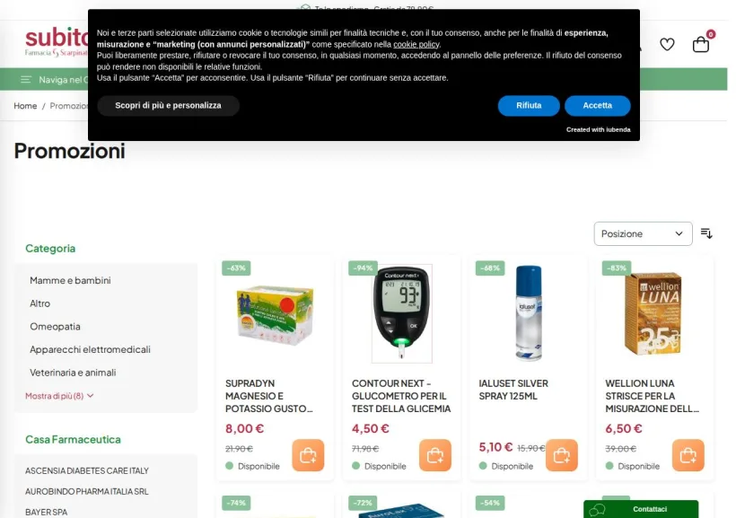Schermata della pagina offerta di SubitoFarma