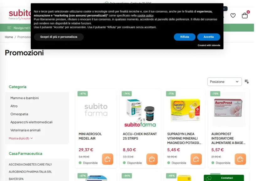 Schermata della pagina offerta di SubitoFarma