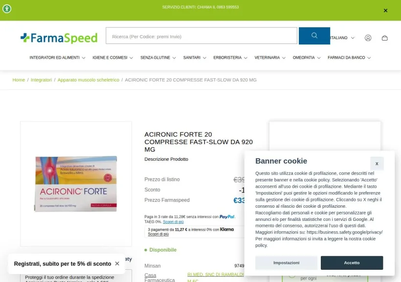 Schermata della pagina offerta di Farmaspeed