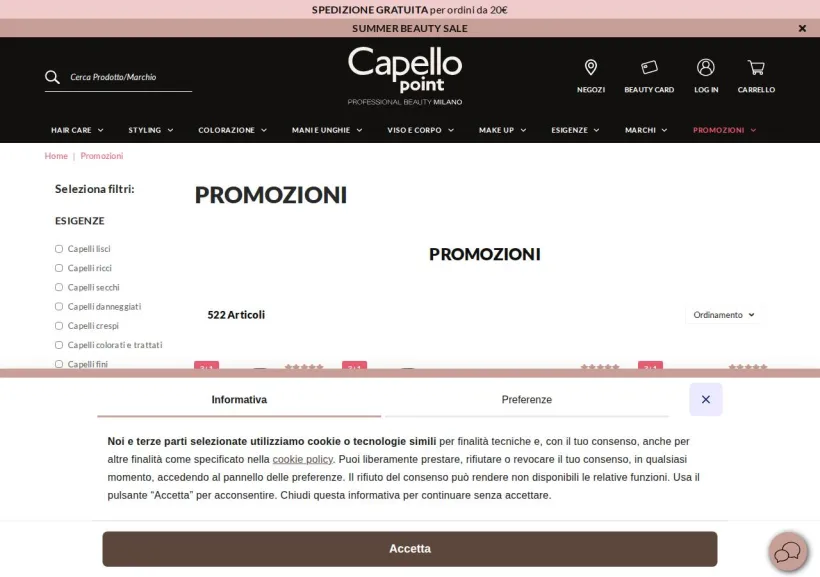 Schermata della pagina offerta di Capellopoint 