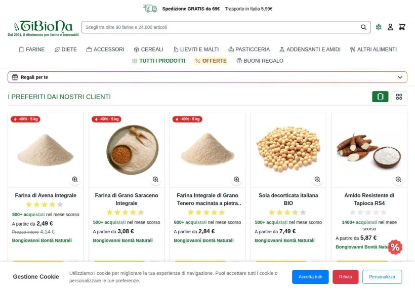 Schermata della pagina offerta di Tibiona
