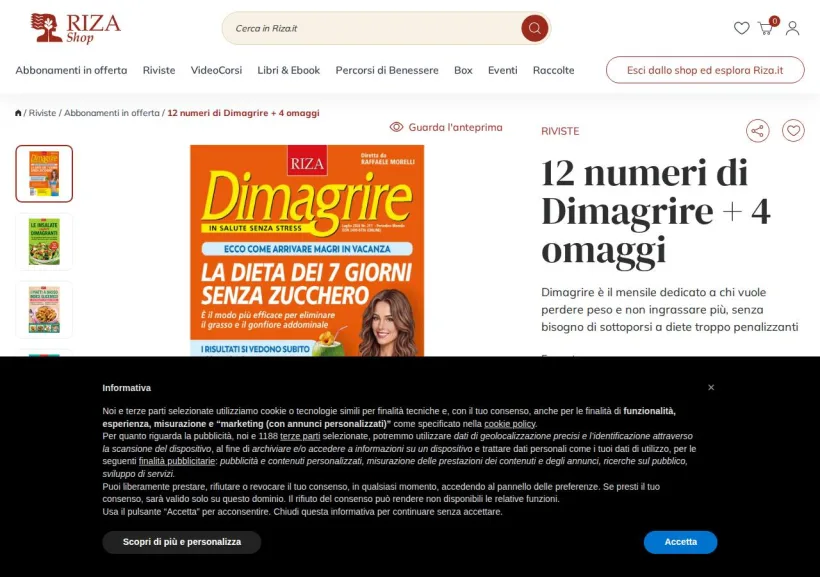 Schermata della pagina offerta di Edizioni Riza 