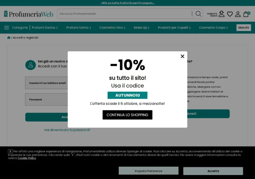 Schermata della pagina offerta di Profumeriaweb 
