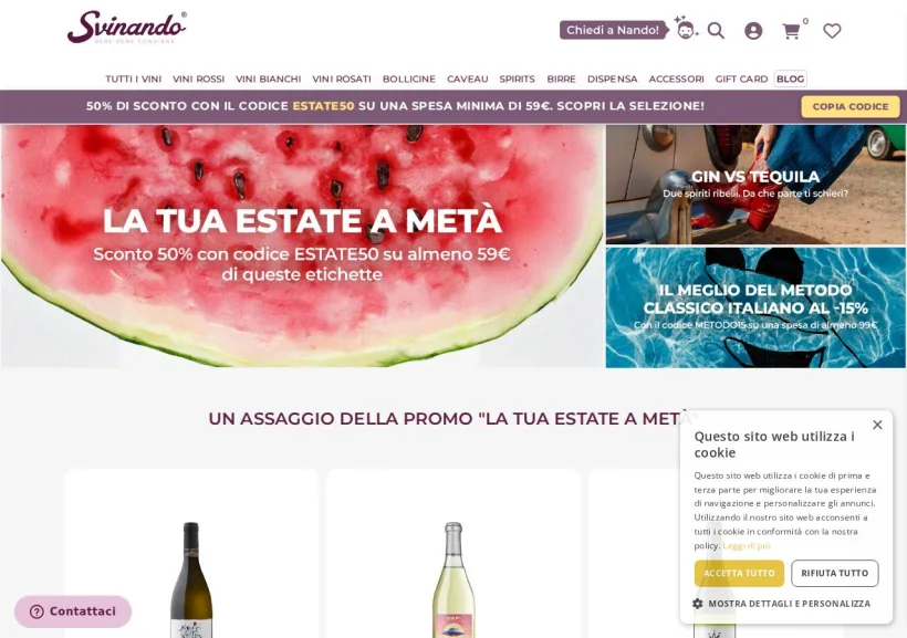 Schermata della pagina offerta di Svinando