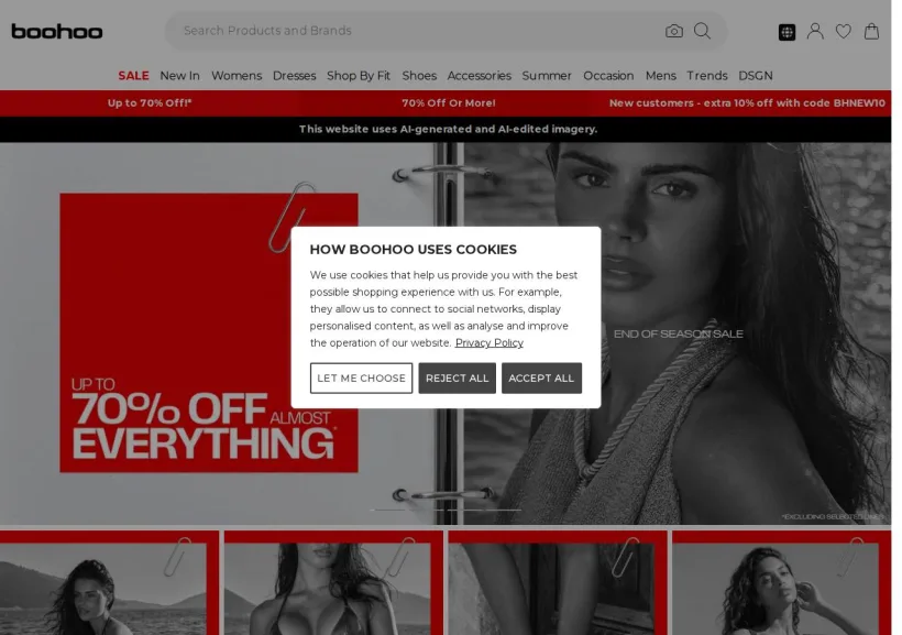 Schermata della pagina offerta di Boohoo