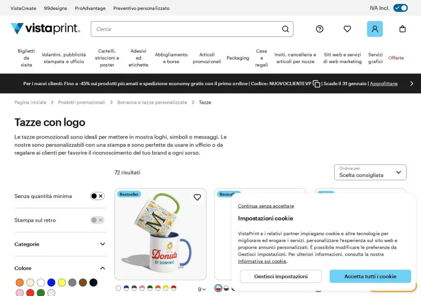 Schermata della pagina offerta di Vistaprint