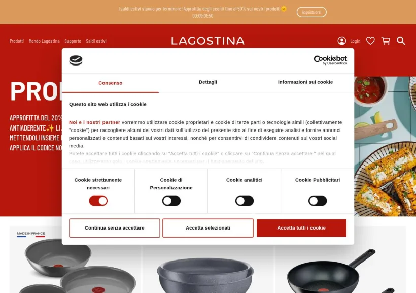 Schermata della pagina offerta di Lagostina