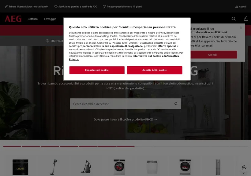 Schermata della pagina offerta di AEG