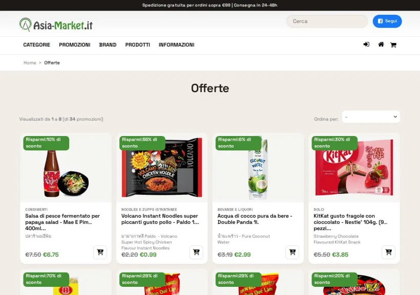 Schermata della pagina offerta di Asia market