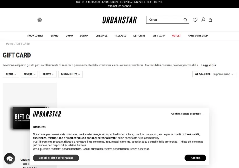 Schermata della pagina offerta di Urbanstar