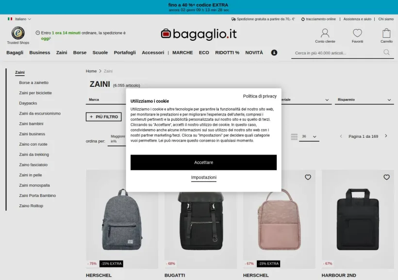 Schermata della pagina offerta di Bagaglio.it