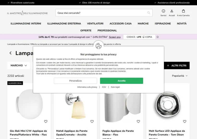 Schermata della pagina offerta di Il maestro dell'illuminazione