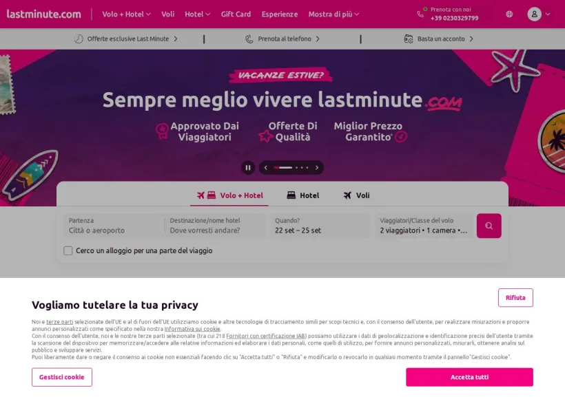 Schermata della pagina offerta di Lastminute.com