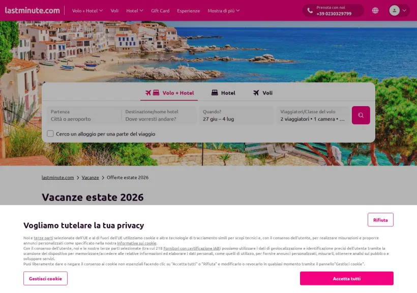 Schermata della pagina offerta di Lastminute.com