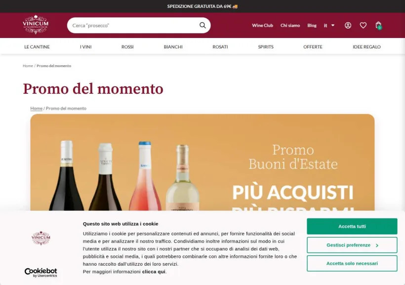 Schermata della pagina offerta di Vinicum