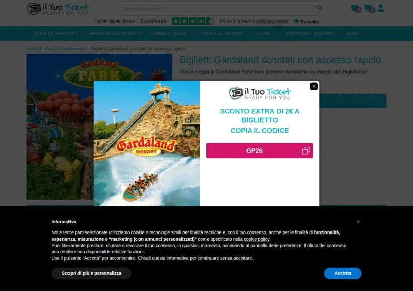 Schermata della pagina offerta di Iltuoticket
