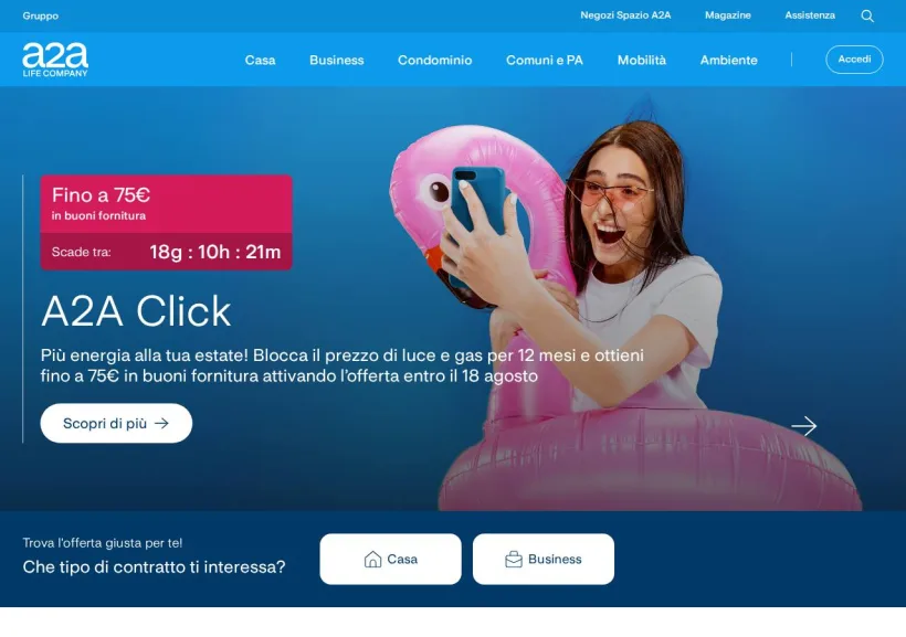 Schermata della pagina offerta di A2A Energia