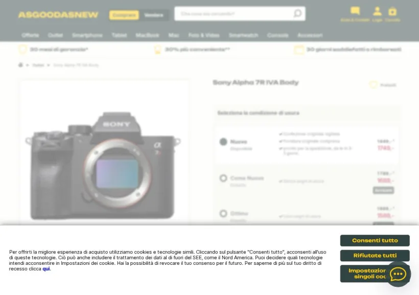 Schermata della pagina offerta di Asgoodasnew
