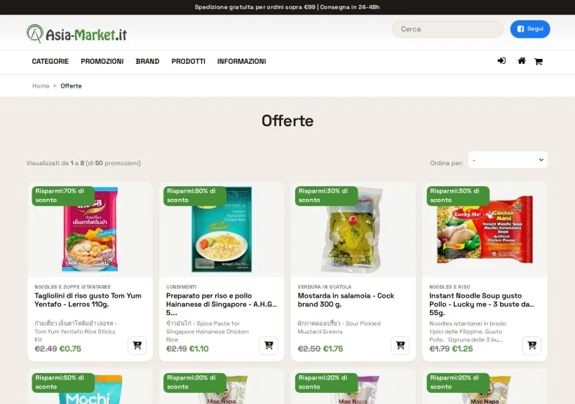 Schermata della pagina offerta di Asia market