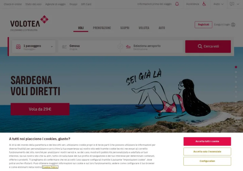Schermata della pagina offerta di Volotea