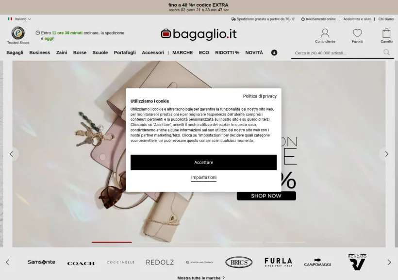 Schermata della pagina offerta di Bagaglio.it