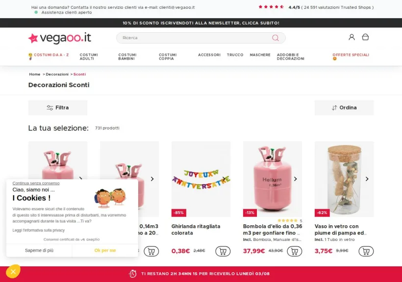 Schermata della pagina offerta di Vegaoo