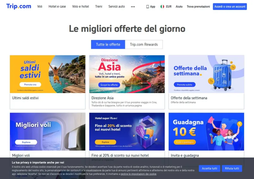 Schermata della pagina offerta di Trip.com