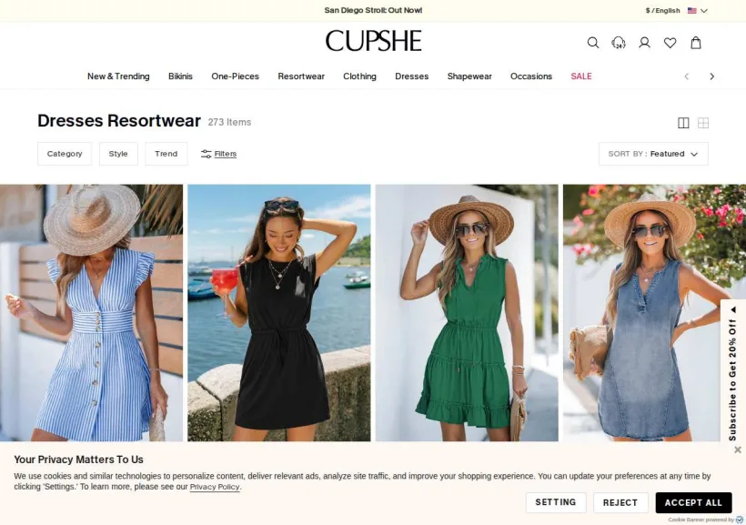 Schermata della pagina offerta di Cupshe