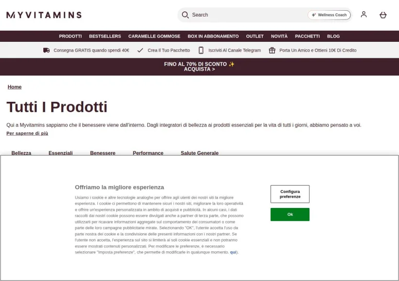 Schermata della pagina offerta di MyVitamins