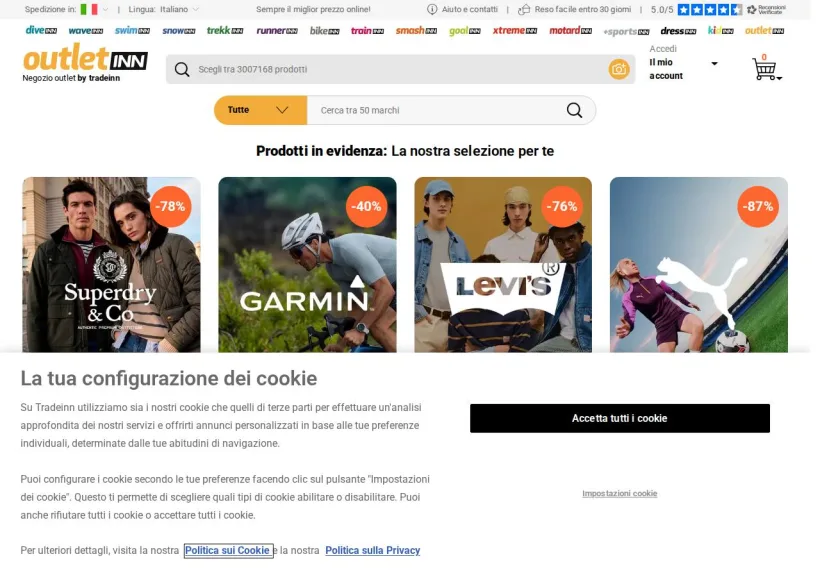 Schermata della pagina offerta di TradeInn