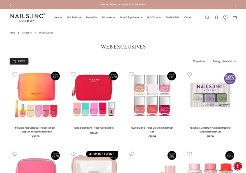 Schermata della pagina offerta di Nails Inc